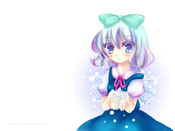 Anime picture 1024x768 with touhou cirno single short hair blue eyes simple background white background white hair girl bow hair bow