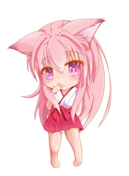 Anime picture 1445x1963 with original neguse2525 single long hair tall image blush animal ears pink hair pink eyes cat ears cat girl cat tail chibi girl