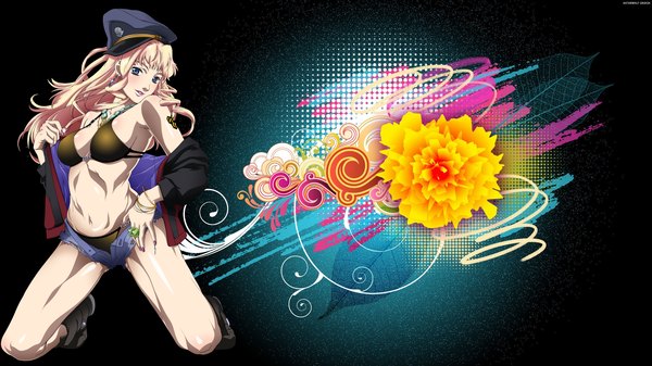 Anime picture 1920x1080 with macross macross frontier sheryl nome single long hair highres blue eyes light erotic wide image pink hair open clothes open shorts abstract girl underwear panties hat jewelry