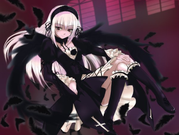 Anime picture 1280x964 with rozen maiden suigintou long hair wings tagme