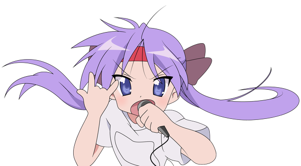 Anime picture 1900x1050 with lucky star kyoto animation hiiragi kagami highres wide image transparent background girl headband microphone
