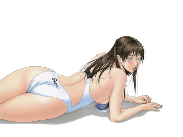 Anime picture 1600x1200 with g-taste blush highres light erotic black hair swimsuit glasses hiroki yagami