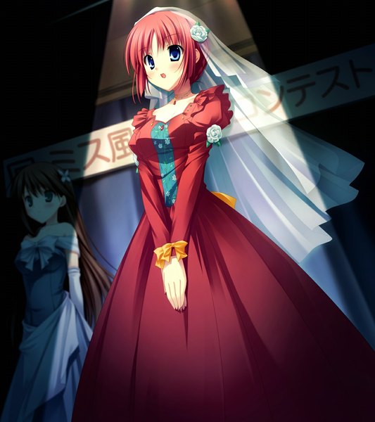 Anime picture 1024x1152 with da capo shirakawa kotori single tall image blush short hair blue eyes game cg red hair girl dress