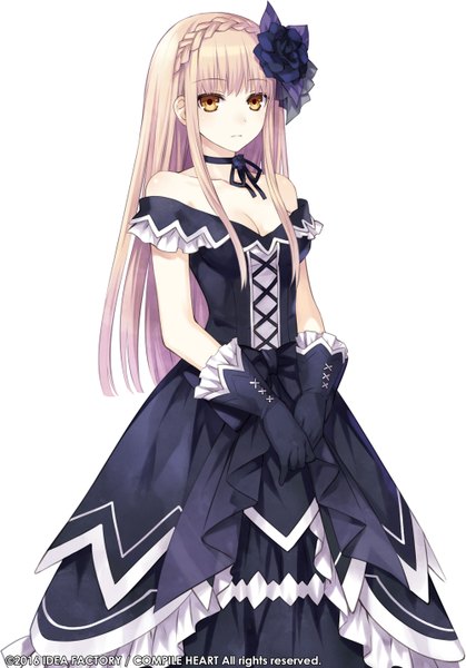 Anime picture 2001x2864 with fairy fencer f marianna (fairy fencer f) mariano (fairy fencer f) tsunako single long hair tall image looking at viewer fringe highres simple background blonde hair standing white background bare shoulders brown eyes payot cleavage braid (braids) hair flower