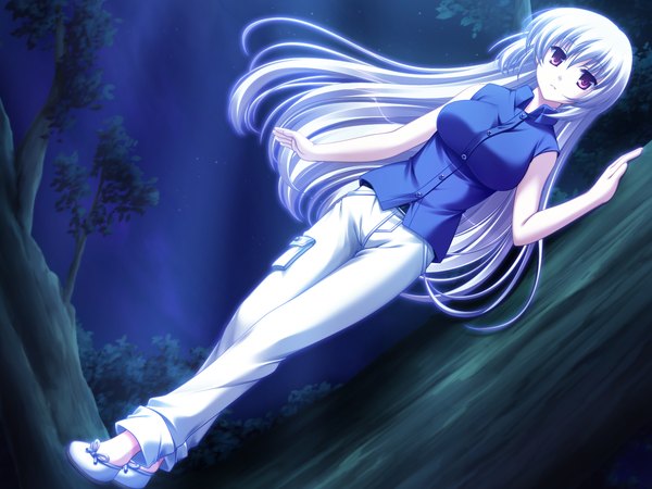 Anime picture 1600x1200 with tasogare no sinsemilla purple eyes game cg white hair girl