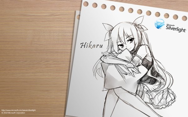 Anime picture 1440x900 with os-tan microsoft aizawa hikaru long hair wide image hug drawing girl pillow star (symbol)