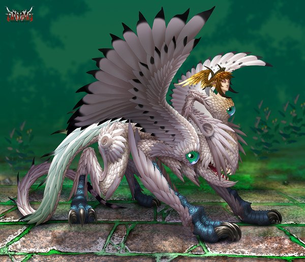 Anime picture 1166x999 with anima wen-m tail horn (horns) wings monster claws sphinx hybrid