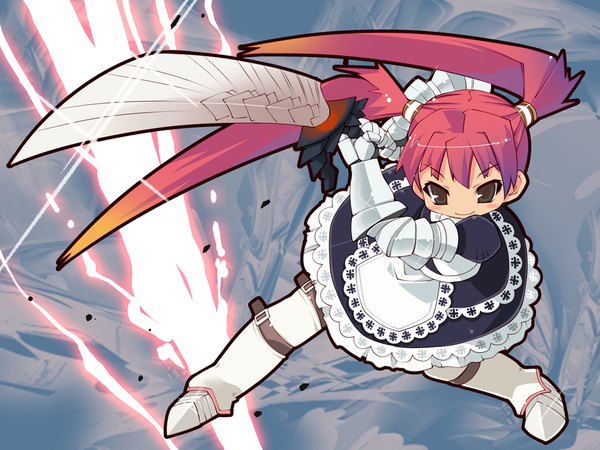 Anime picture 1024x768 with monster hunter zankuro single blush twintails maid girl weapon sword tagme