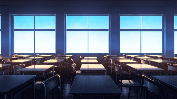 イラスト 1920x1080 と オリジナル aratascape highres wide image 空 no people classroom 窓 椅子 机 デスク