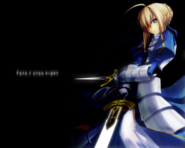 Anime picture 1280x1024 with fate (series) fate/stay night studio deen type-moon artoria pendragon (all) saber black background