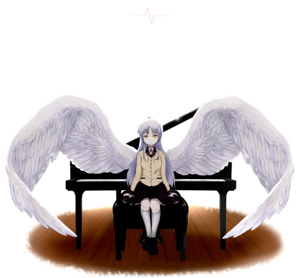 Anime picture 2000x1800 with angel beats! key (studio) tachibana kanade long hair highres yellow eyes angel wings serafuku musical instrument piano