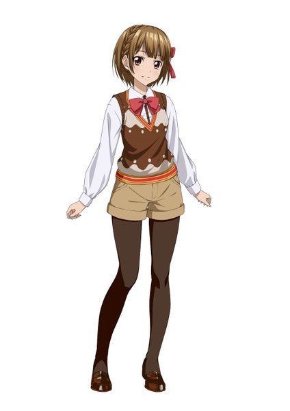 Anime picture 1060x1500 with original iyakun (artist) single tall image looking at viewer short hair simple background red eyes brown hair white background girl shirt shorts vest