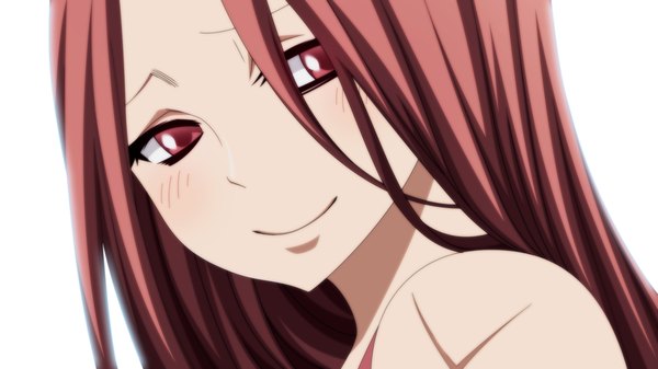Anime picture 1920x1080 with fairy tail flare corona jbeenz single long hair blush highres simple background smile wide image white background pink hair pink eyes coloring close-up face girl