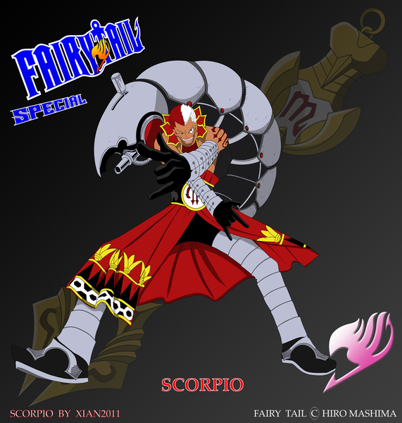 Anime picture 2056x2161 with fairy tail scorpio (fairy tail) xian2011 single tall image highres short hair open mouth smile white hair red hair one eye closed multicolored hair wink black eyes inscription two-tone hair tattoo boy gloves