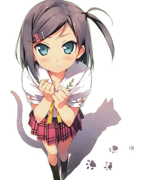 Anime picture 4752x6051 with hentai ouji to warawanai neko j.c. staff tsutsukakushi tsukiko kantoku single tall image blush highres short hair open mouth blue eyes black hair simple background white background absurdres ahoge pleated skirt scan official art shadow