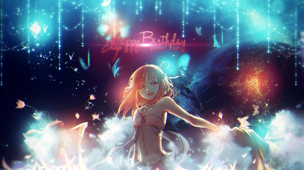 Anime picture 1920x1080 with magi the labyrinth of magic a-1 pictures morgiana xxajisaixx huahua single looking at viewer fringe highres short hair open mouth red eyes wide image bare shoulders red hair blunt bangs traditional clothes bare belly wallpaper happy birthday