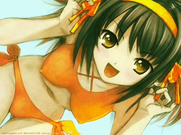 Anime picture 1024x768 with suzumiya haruhi no yuutsu kyoto animation suzumiya haruhi kobayashi yuji light erotic girl swimsuit