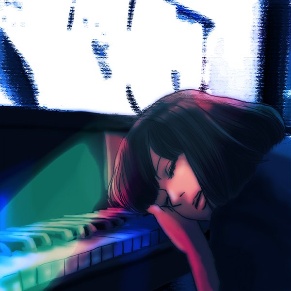 Anime picture 1000x1000 with nodame cantabile j.c. staff noda megumi hi (id1653003) single fringe short hair black hair eyes closed sleeping head rest girl piano