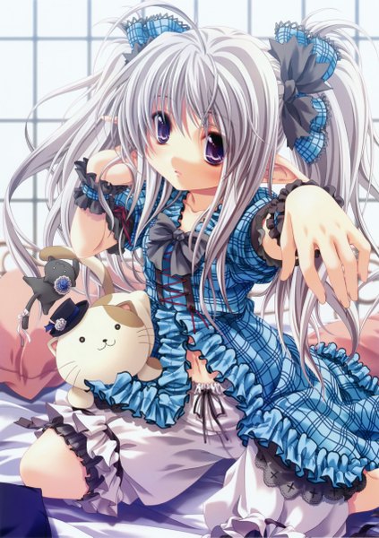 Anime picture 3391x4810 with miyama zero single long hair tall image highres purple eyes twintails absurdres silver hair loli girl cat