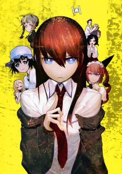 Anime picture 2815x4008 with steins;gate white fox makise kurisu shiina mayuri okabe rintarou faris nyannyan amane suzuha urushibara ruka kiryuu moeka hashida itaru huke long hair tall image looking at viewer highres short hair blue eyes black hair red eyes brown hair