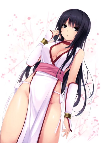 Anime picture 2465x3500 with original coffee-kizoku single long hair tall image highres light erotic black hair bare shoulders black eyes scan chinese clothes girl chinese dress