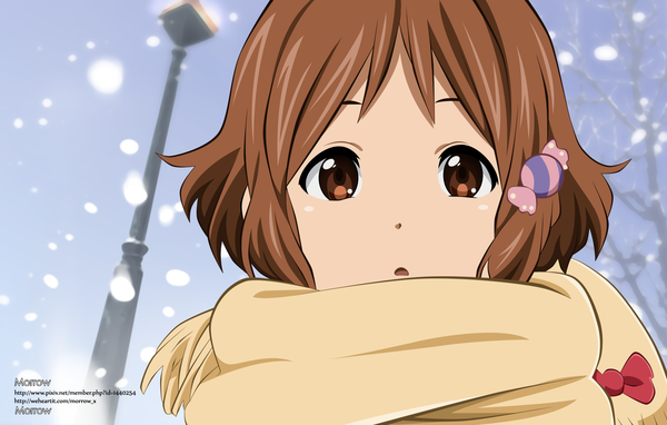 Anime picture 2200x1401 with tamako market kyoto animation makino kanna morrow single looking at viewer highres short hair brown hair brown eyes snowing winter vector girl scarf