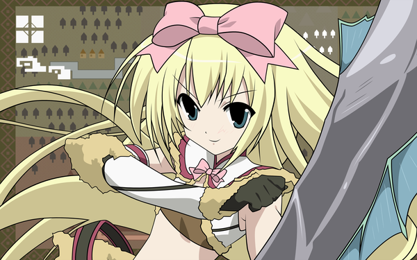 Anime picture 2560x1600 with seitokai no ichizon shiina mafuyu highres blonde hair wide image very long hair vector bow hair bow