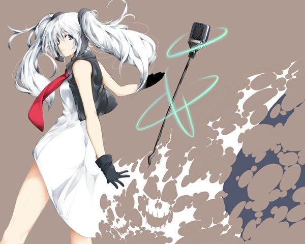 Anime picture 1000x800 with vocaloid hatsune miku takesinobu single long hair blue eyes twintails silver hair girl dress gloves necktie microphone