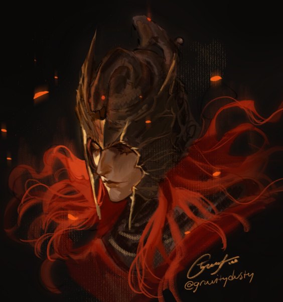 Anime picture 1640x1746 with elden ring messmer the impaler gravitydusty single long hair tall image signed red hair eyes closed twitter username face boy helmet