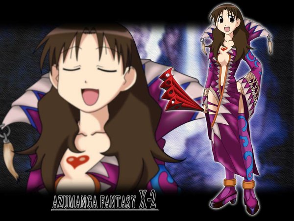 Anime picture 1024x768 with azumanga daioh final fantasy final fantasy x final fantasy x-2 j.c. staff square enix tanizaki yukari cosplay parody girl