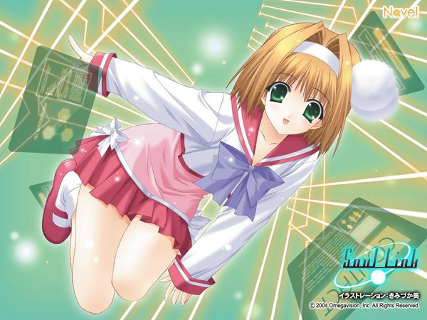 Anime picture 1024x768 with soul link inatsuki nanami kimizuka aoi short hair blonde hair green eyes