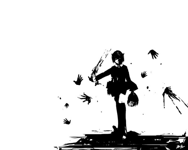 Anime picture 1280x1024 with elfen lied arms corporation nana (elfen lied) white background monochrome blood