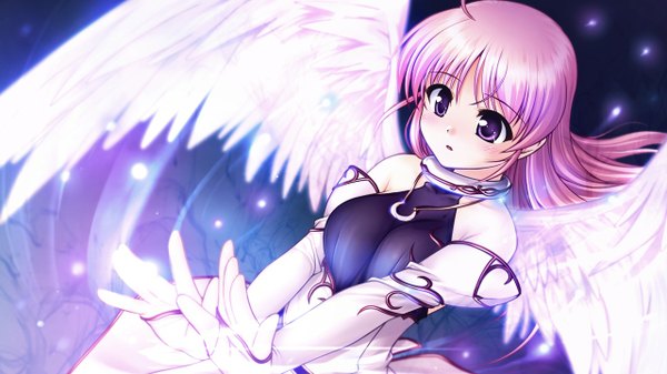 Anime picture 1280x720 with aiyoku no eustia eustia astraea long hair wide image purple eyes pink hair game cg girl wings