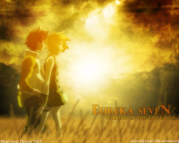 Anime picture 1280x1024 with eureka seven studio bones eureka renton thurston yellow background