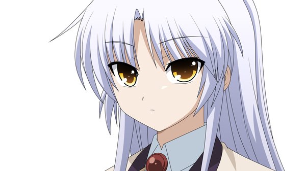 Anime picture 4000x2250 with angel beats! key (studio) tachibana kanade single long hair highres wide image white background yellow eyes absurdres white hair portrait face vector girl uniform school uniform