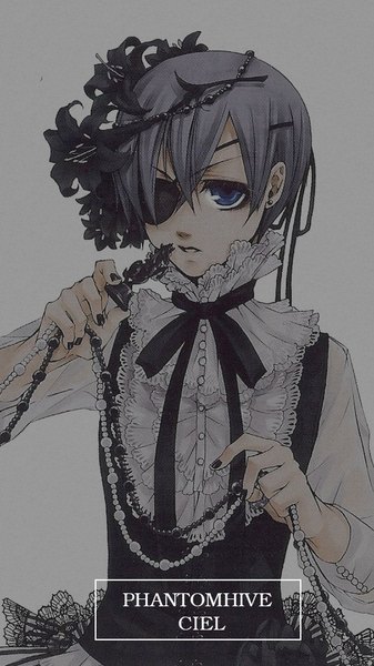 Anime picture 540x960 with kuroshitsuji a-1 pictures ciel phantomhive single tall image fringe short hair blue eyes holding nail polish parted lips hair flower fingernails scan character names scan artifacts screening boy flower (flowers) earrings