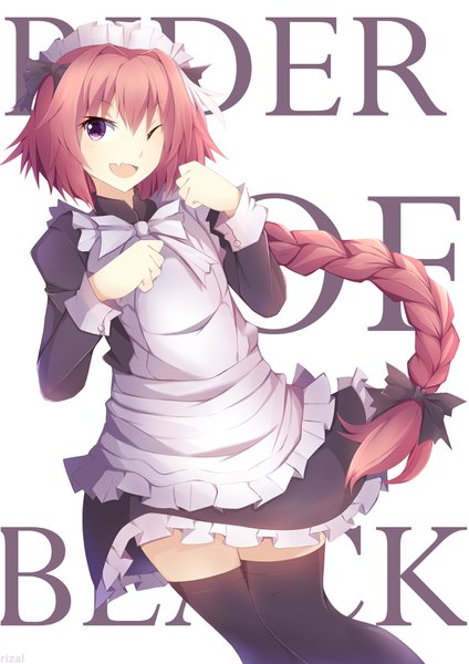 Anime picture 2480x3507 with fate (series) fate/grand order fate/apocrypha astolfo (fate) rizalx single long hair tall image fringe highres open mouth simple background smile hair between eyes standing white background purple eyes signed pink hair braid (braids)