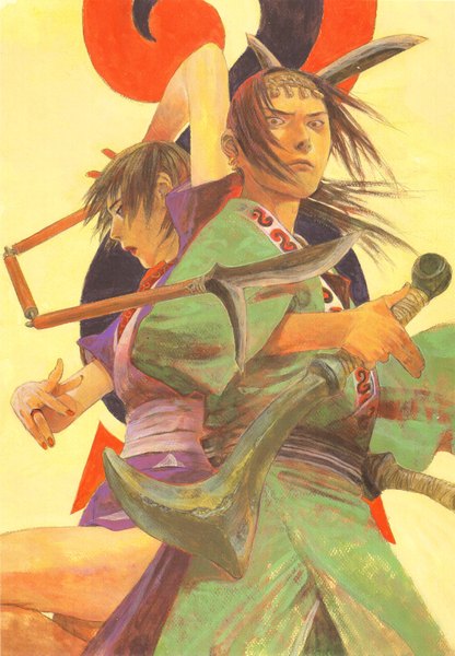 Anime picture 4304x6209 with blade of the immortal samura hiroaki tall image highres short hair black hair absurdres traditional clothes japanese clothes black eyes piercing girl boy weapon