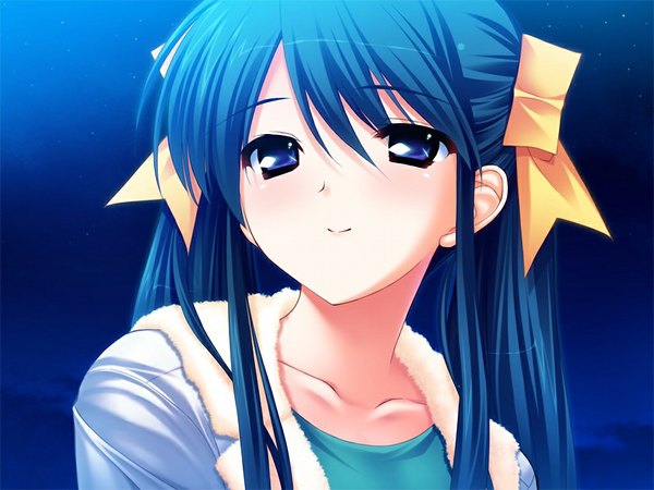 Anime picture 1024x768 with hoshiuta kinoshita midori fumio (ura fmo) long hair blue eyes black hair game cg night girl
