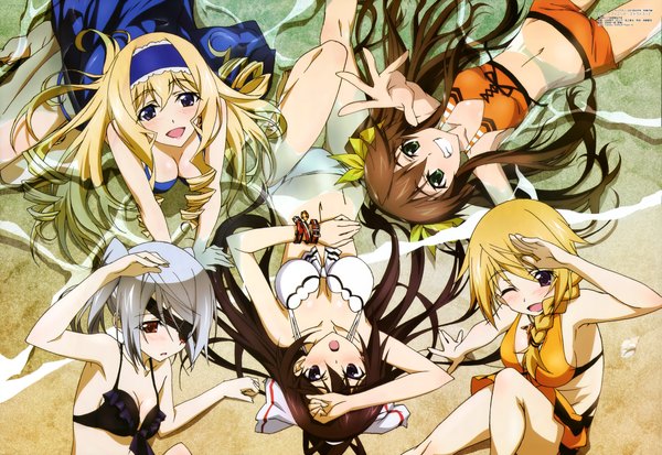 Anime picture 8812x6079 with infinite stratos megami magazine 8bit charles dunois laura bodewig cecilia orcott shinonono houki fang linyin long hair blush highres breasts open mouth blue eyes light erotic black hair blonde hair red eyes brown hair twintails