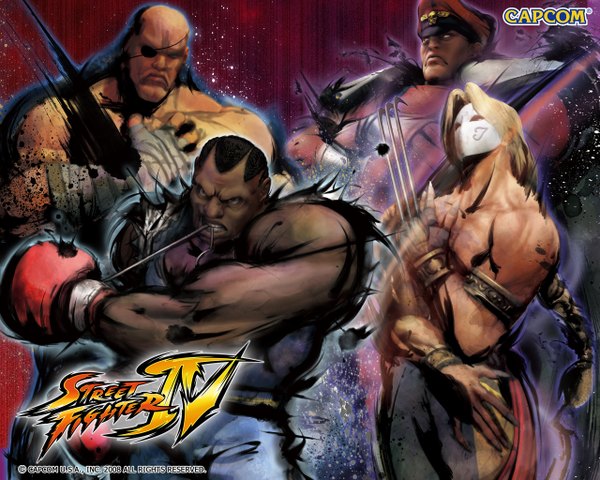 Anime picture 1280x1024 with street fighter capcom vega balrog sagat m.bison long hair short hair black hair blonde hair bare shoulders signed braid (braids) inscription dark skin single braid topless crossed arms muscle bald