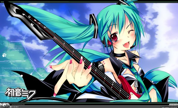 Anime picture 1680x1020 with vocaloid hatsune miku wide image girl guitar