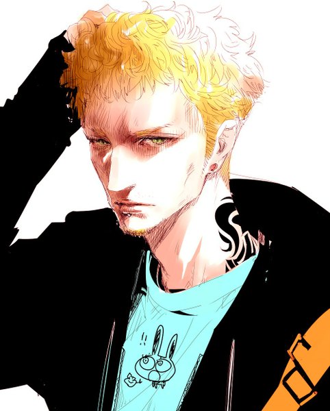 Anime picture 1000x1244 with goshiki suzu single tall image short hair simple background blonde hair white background long sleeves tattoo piercing bristle boy earrings beard