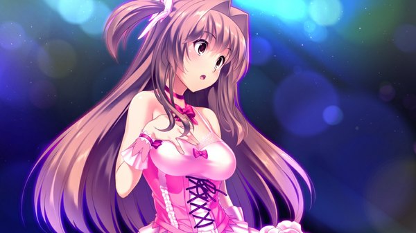 Anime picture 1024x576 with d-eve in you akatsuki shion single long hair brown hair wide image brown eyes game cg girl dress