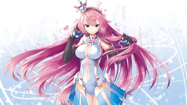 Anime picture 1920x1080 with vocaloid megurine luka daidou (demitasse) single long hair looking at viewer highres breasts blue eyes light erotic wide image large breasts pink hair cleavage midriff wallpaper girl gloves navel elbow gloves