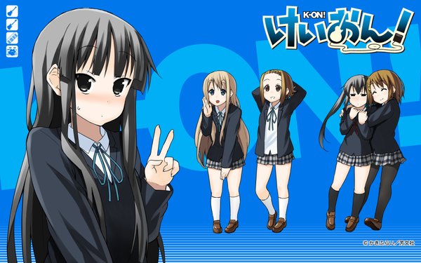 Anime picture 1920x1200 with k-on! kyoto animation akiyama mio hirasawa yui nakano azusa kotobuki tsumugi tainaka ritsu kakifly long hair blush highres short hair open mouth blue eyes black hair blonde hair smile brown hair wide image twintails