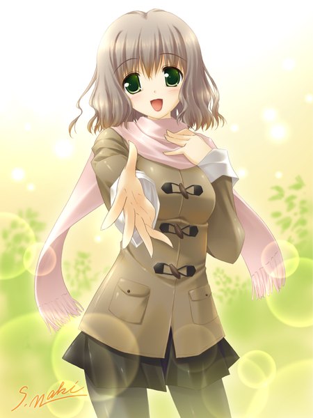 Anime picture 3072x4095 with original sakaki maki single tall image looking at viewer highres short hair open mouth brown hair green eyes absurdres girl skirt miniskirt scarf