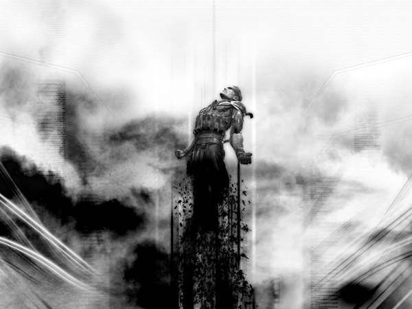 Anime picture 1600x1200 with metal gear metal gear solid solid snake cloud (clouds) monochrome boy