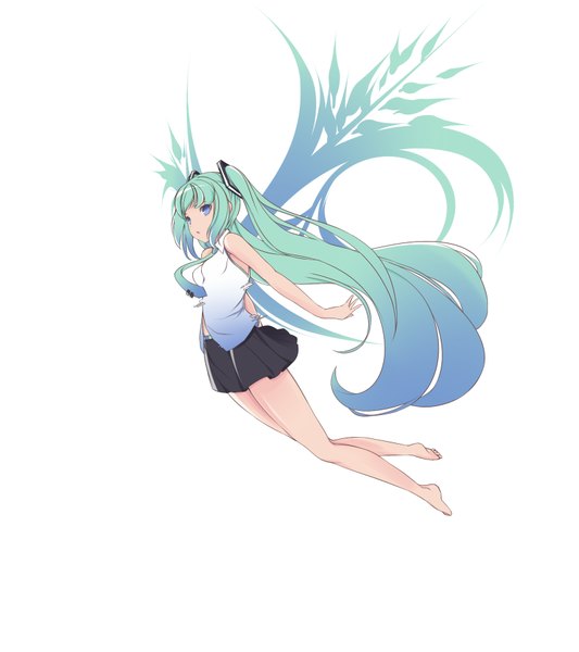 Anime picture 1600x1800 with vocaloid hatsune miku faefaea tall image blue eyes simple background white background twintails very long hair aqua hair girl skirt miniskirt necktie