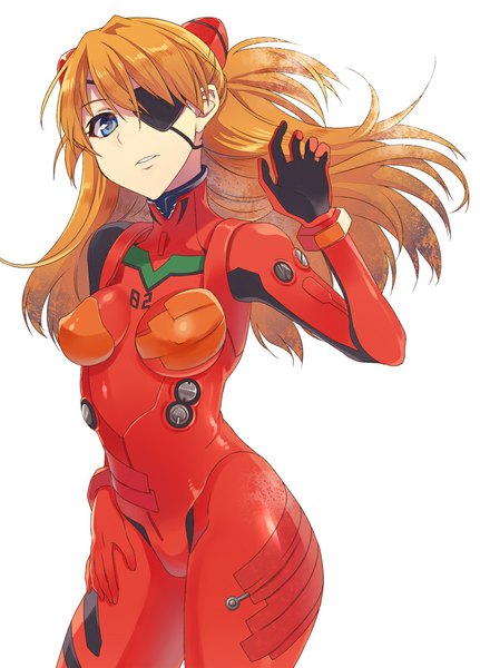 Anime picture 800x1112 with neon genesis evangelion rebuild of evangelion evangelion: 2.0 you can (not) advance evangelion: 3.0 you can (not) redo end of evangelion gainax soryu asuka langley pochi (pochi-goya) single long hair tall image looking at viewer fringe breasts blue eyes light erotic simple background standing white background orange hair